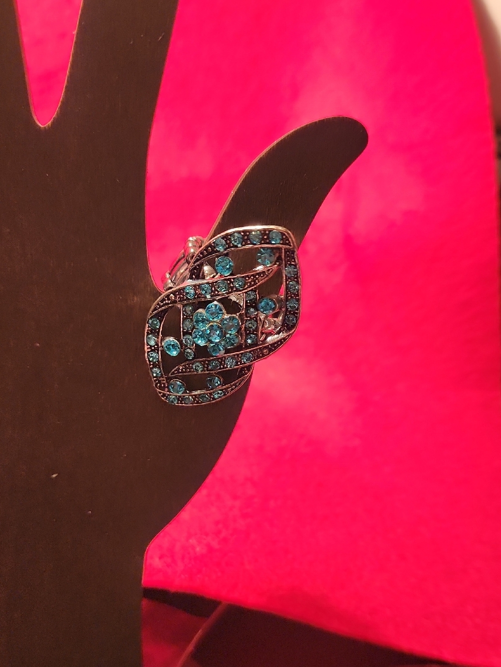 Vintage Blue Crystal Cluster Statement Ring - Women Jewelry